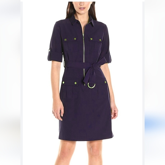 SHARAGANO Women's Navy Blue Zip up 4 pockets fitted dress size 4 - Picture 1 of 10